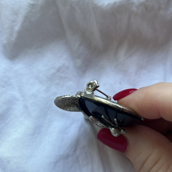 BSK Vintage  Cat Kitten Brooch Blue Glass Cabochon silver tone - Picture 8 of 10